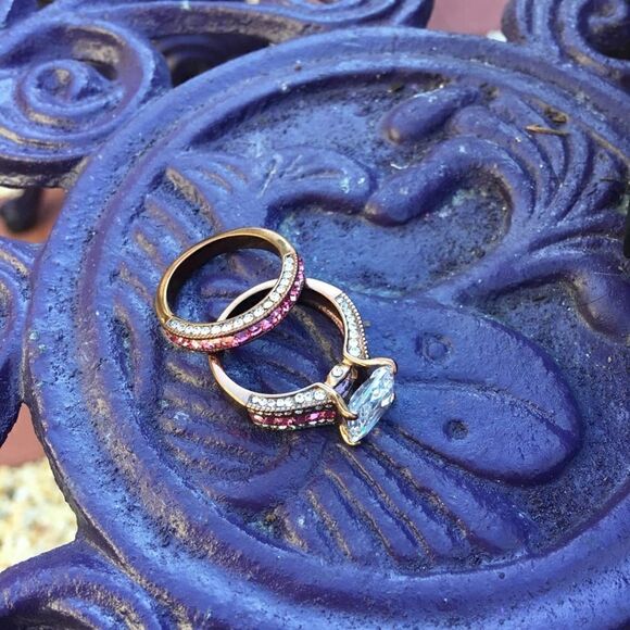 Pink & Clear CZ Stackable Ring Set – Coffee Stainless Steel, Size 8 - Picture 8 of 11